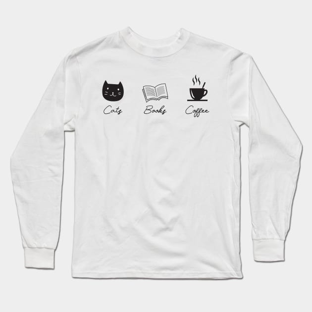 Cats Books Coffee Long Sleeve T-Shirt by younes.zahrane